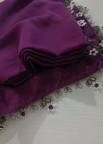 Mor Dantel Detaylı Kadın İpek Şal - Görsel 4
