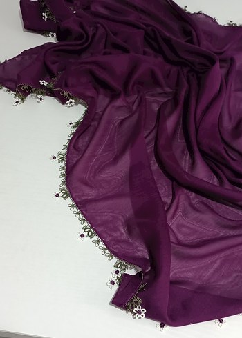 Mor Dantel Detaylı Kadın İpek Şal - Görsel 9