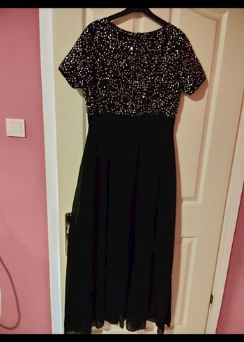 Siyah Uzun V Yaka Payetli Abiye Elbise - Görsel 4