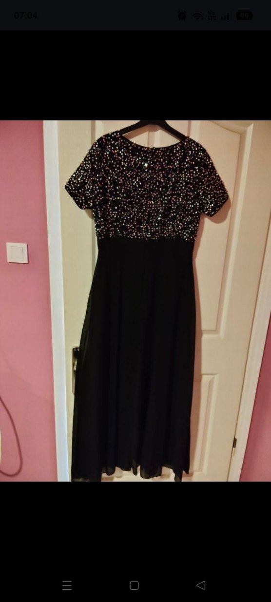 Siyah Uzun V Yaka Payetli Abiye Elbise - Görsel 4