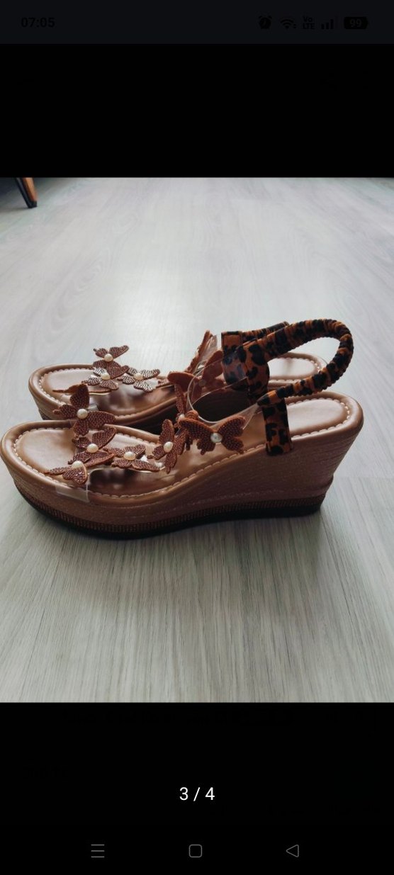 Kahverengi Leopar Desenli incili Dolgu Topuklu Sandalet - Görsel 3