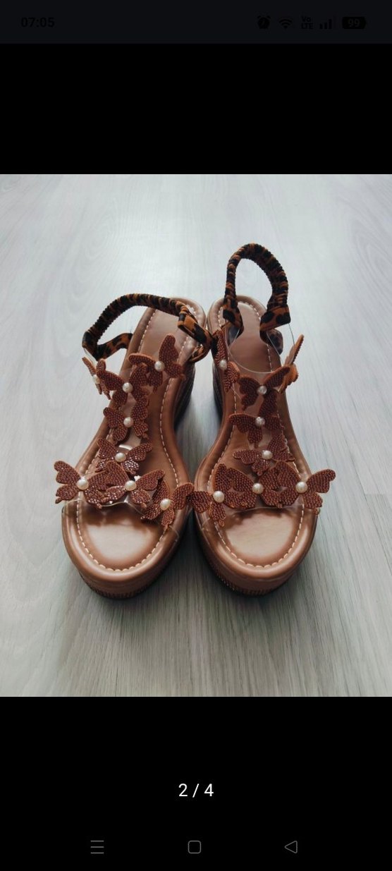 Kahverengi Leopar Desenli incili Dolgu Topuklu Sandalet - Görsel 2