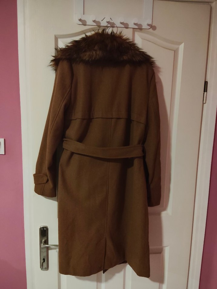 Kahverengi Kürklü Midi Kadın Kaşe Kaban - Görsel 3