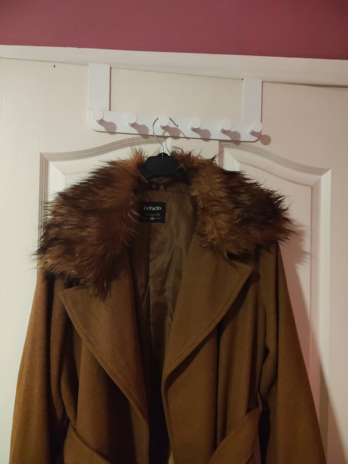 Kahverengi Kürklü Midi Kadın Kaşe Kaban - Görsel 2