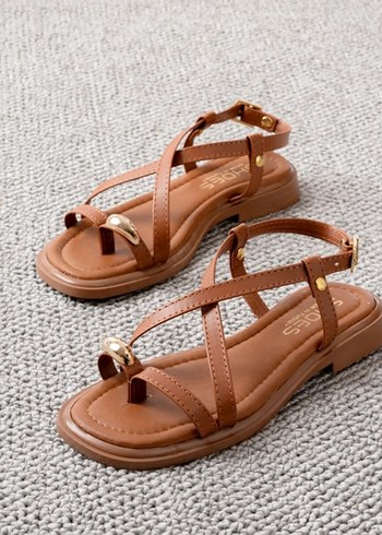 Kahverengi Yüzük Detaylı Kadın Sandalet - Görsel 3