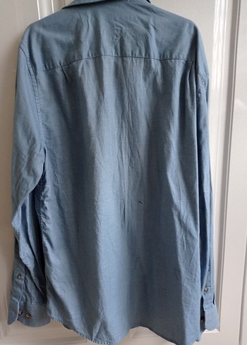 Düğmeli Mavi Denim Erkek Gömlek - Görsel 2