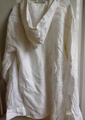 Erkek Beyaz Keten Düğmeli Gömlek - Görsel 3