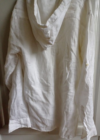 Erkek Beyaz Keten Düğmeli Gömlek - Görsel 2