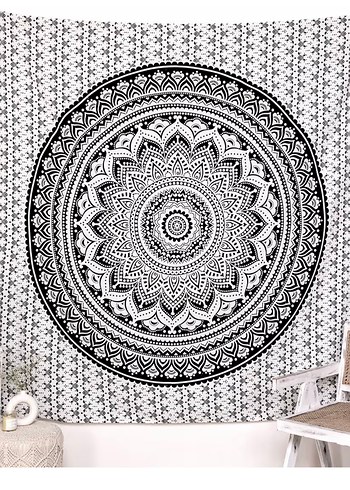 Hippi Fil ve Mandala Desenli Duvar Örtüsü
