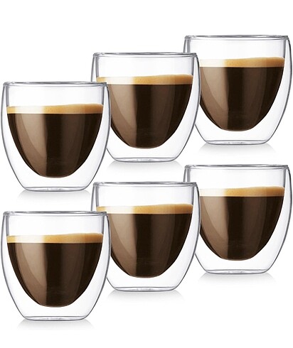 6 Adet Çift Cidarlı Espresso Bardağı. Sıfır kullanılmamış üründü