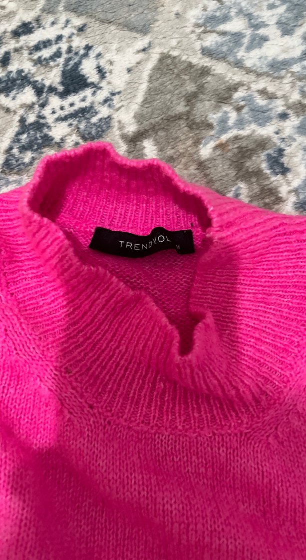 Pembe Örgü Kadın Kazak - Görsel 2