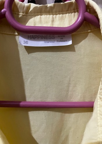 Sarı Düğmeli Kadın Keten Gömlek - Görsel 2