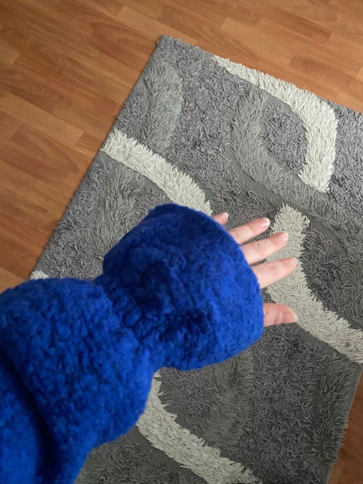 Kadın Mavi Peluş Detaylı Midi Kaban - Görsel 2