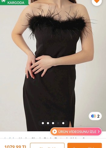 Siyah Straplez Uzun Drapeli Elbise - Görsel 3