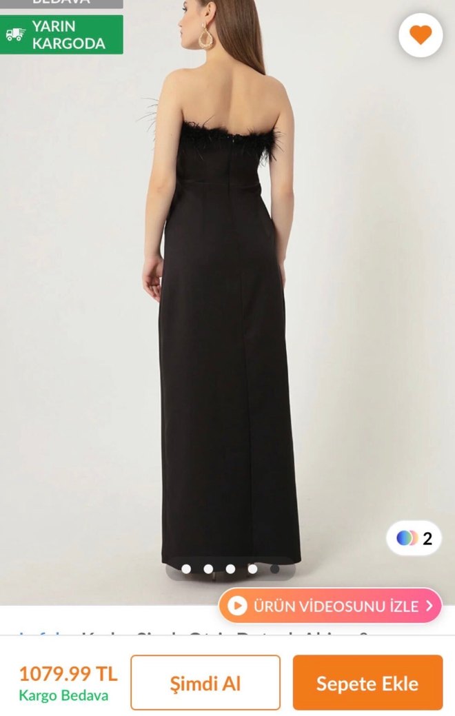 Siyah Straplez Uzun Drapeli Elbise - Görsel 2