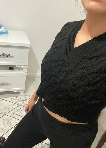 Siyah örgü süveter - Görsel 3