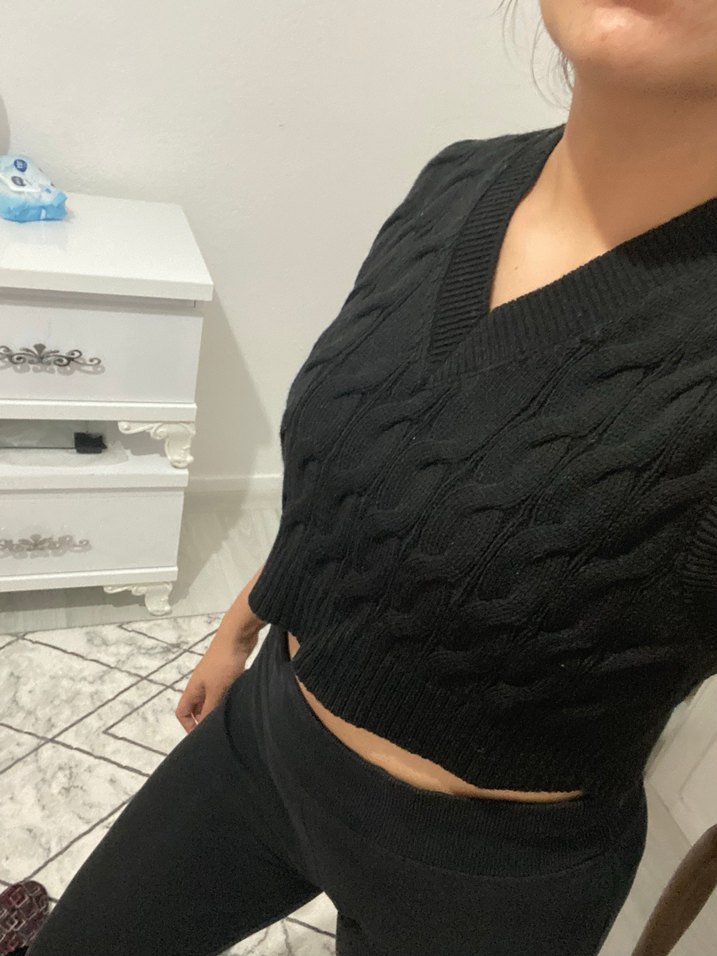 Siyah örgü süveter - Görsel 3