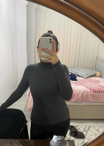 Gri Boğazlı İnce Örgü Kadın Kazak - Görsel 2