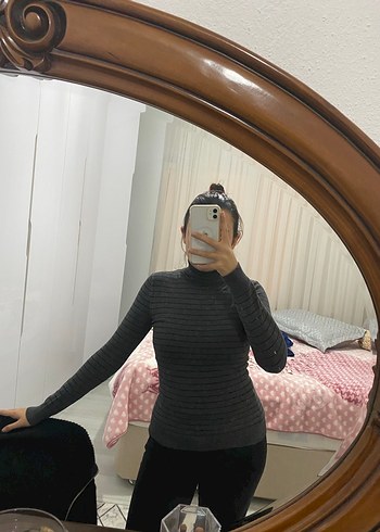 Gri Boğazlı İnce Örgü Kadın Kazak - Görsel 3