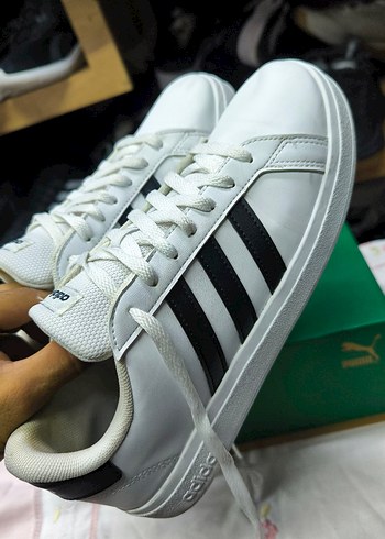 Deri Beyaz Siyah Adidas Stiletto Topuklu Spor Ayakkabı - Görsel 5