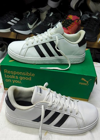 Deri Beyaz Siyah Adidas Stiletto Topuklu Spor Ayakkabı