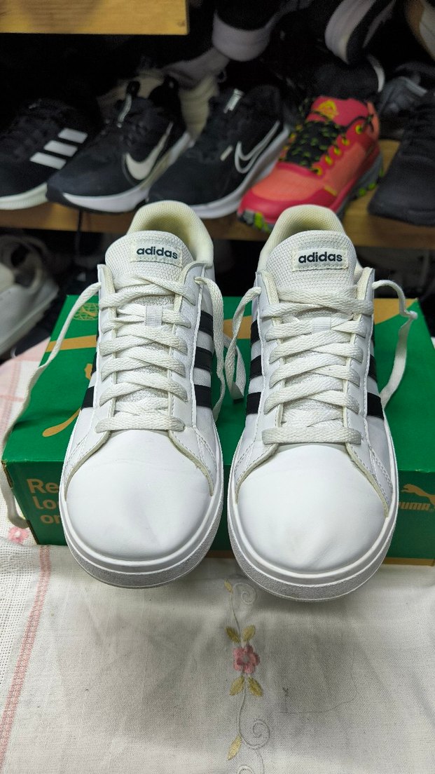 Deri Beyaz Siyah Adidas Stiletto Topuklu Spor Ayakkabı - Görsel 2