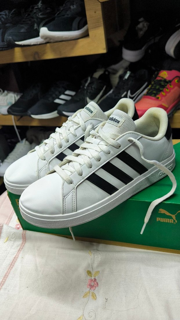 Deri Beyaz Siyah Adidas Stiletto Topuklu Spor Ayakkabı - Görsel 3