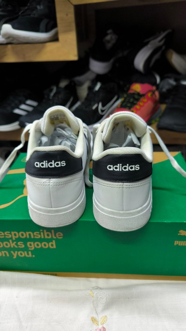 Deri Beyaz Siyah Adidas Stiletto Topuklu Spor Ayakkabı - Görsel 4