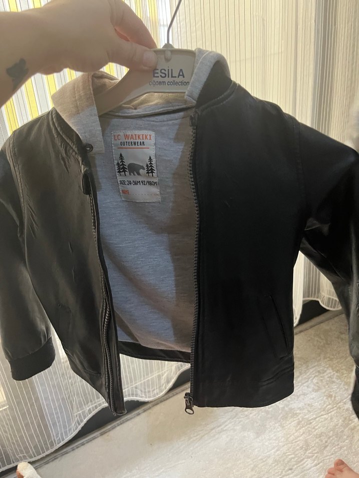 Erkek çocuk Siyah Deri Fermuarlı Ceket - Görsel 3