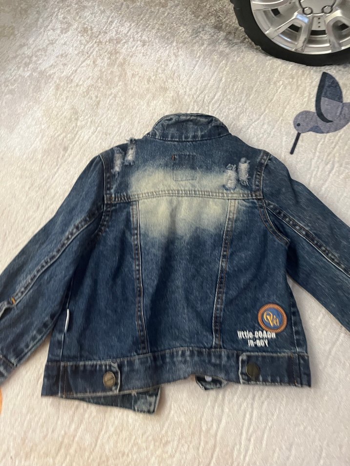 Nakışlı Koyu Mavi erkek  Kot Ceket - Görsel 2