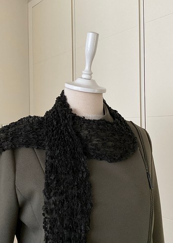 Siyah Örgü Kadın Atkı - Görsel 8