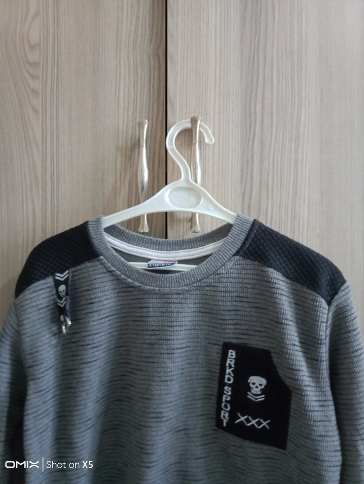 Erkek Gri Uzun Kollu Triko Sweatshirt - Görsel 3