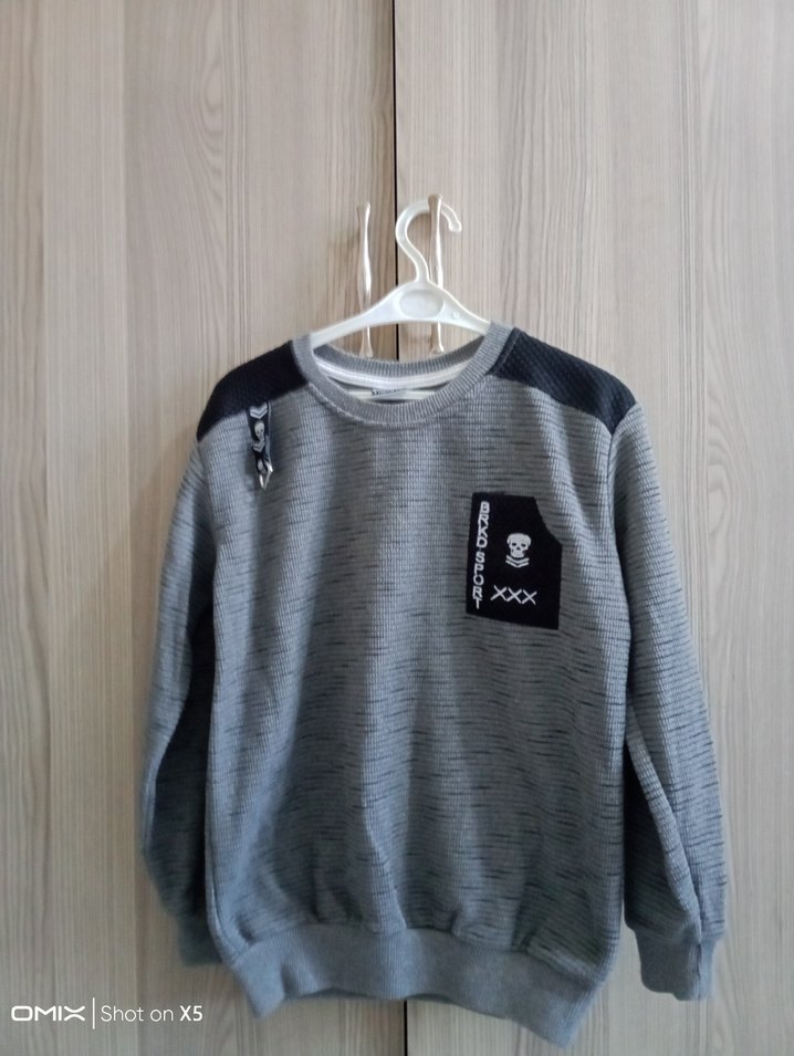 Erkek Gri Uzun Kollu Triko Sweatshirt - Görsel 5