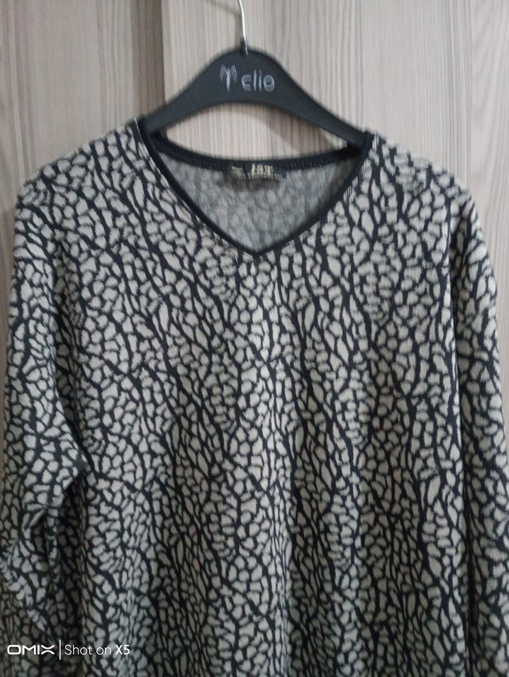 Gri Yılan Desenli V Yakalı Kadın Bluz - Görsel 3