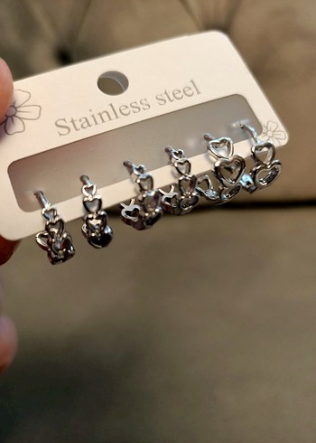 Üçlü Kalp Çelik Küpe seti - Görsel 4