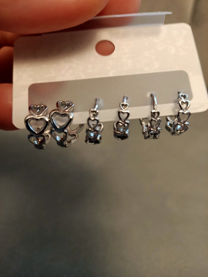 Üçlü Kalp Çelik Küpe seti - Görsel 3