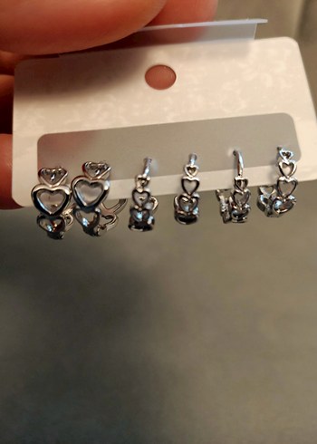 Üçlü Kalp Çelik Küpe Seti - Görsel 3