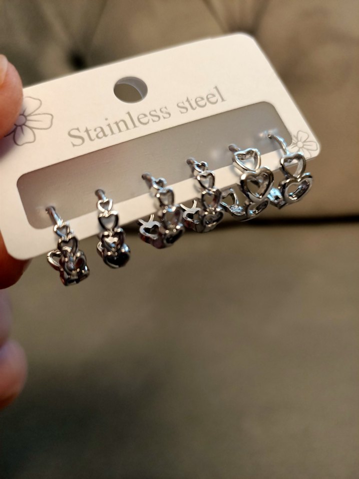 Üçlü Kalp Çelik Küpe Seti - Görsel 2