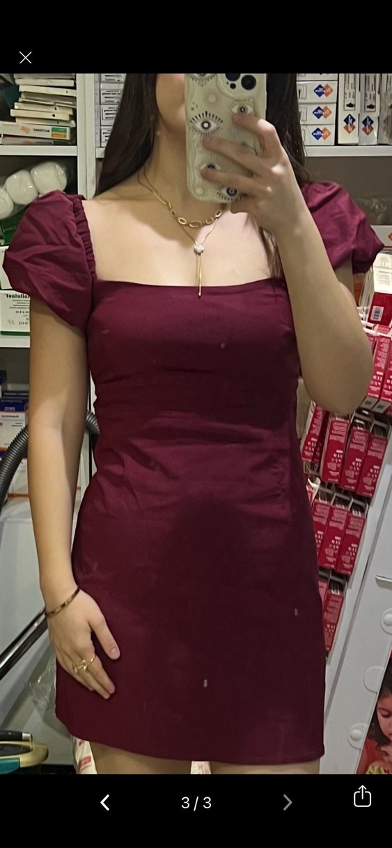 Stradivarius Sırtı Açık MiniBordo Elbise - Görsel 3