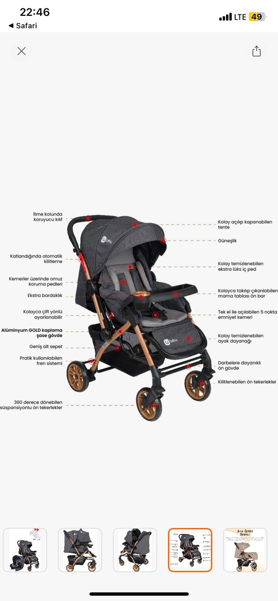 Gri Bebek Arabası ve Oto Koltuğu Seti - Görsel 4