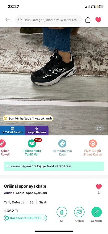 36 Beden Lotto orijinal spor ayakkabı