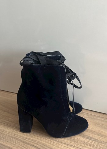 Zara Zara lacivert kadife fermuarlı kalın Topuklu Kadın Bot