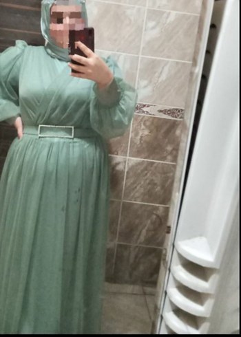 Yeşil Uzun Kollu Vintage Uzun Elbise