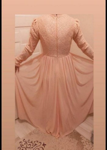 Pembe Uzun Kollu Drapeli Kadın Abiye - Görsel 2