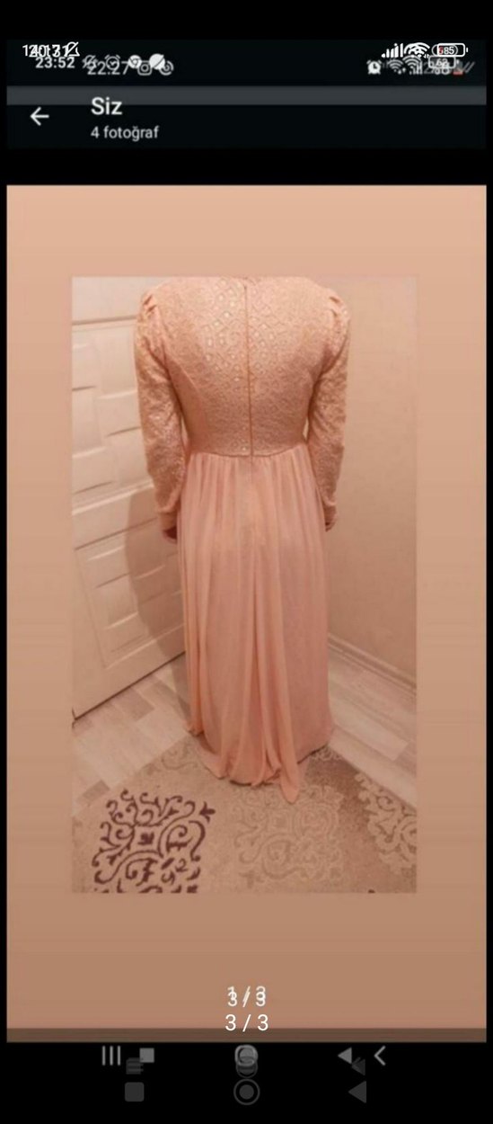 Pembe Uzun Kollu Drapeli Kadın Abiye - Görsel 3