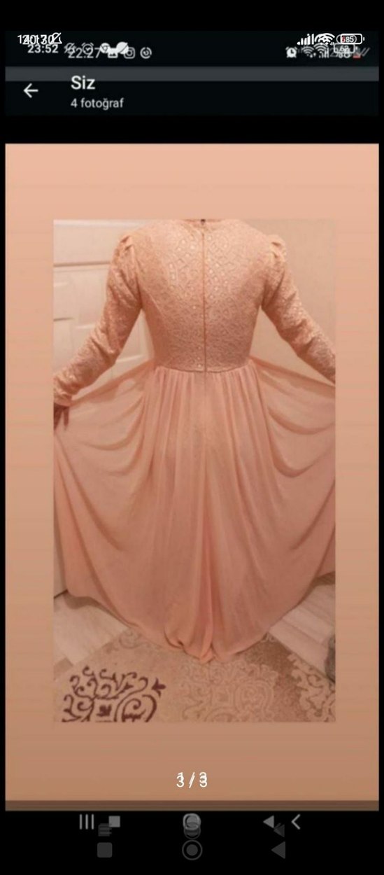 Pembe Uzun Kollu Drapeli Kadın Abiye - Görsel 2