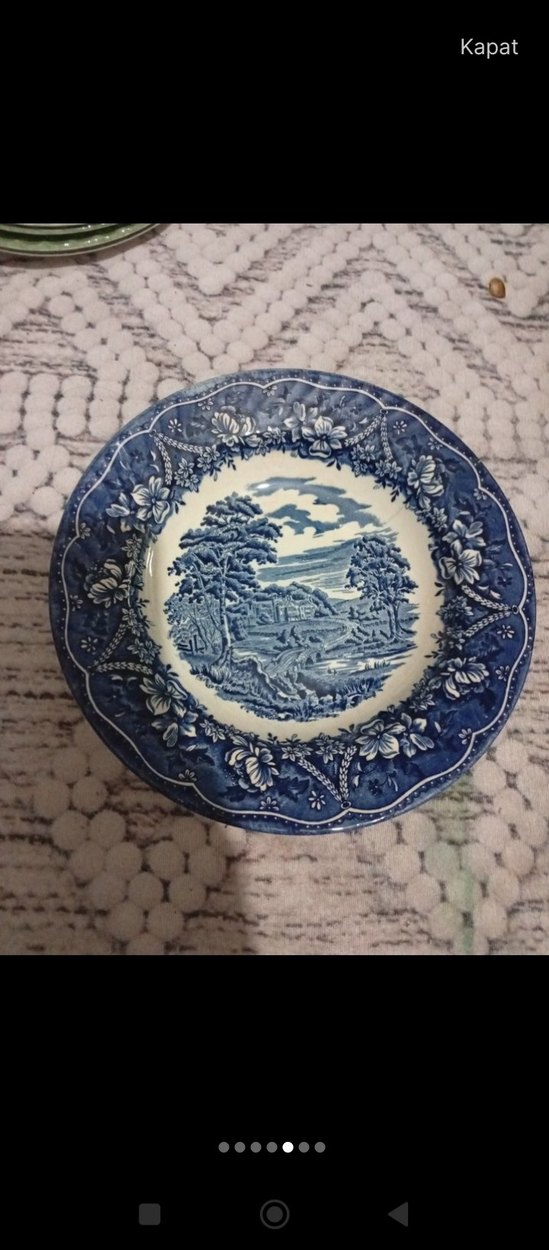 Beyaz Parlak Eski Kale Desenli Tabak - Görsel 4