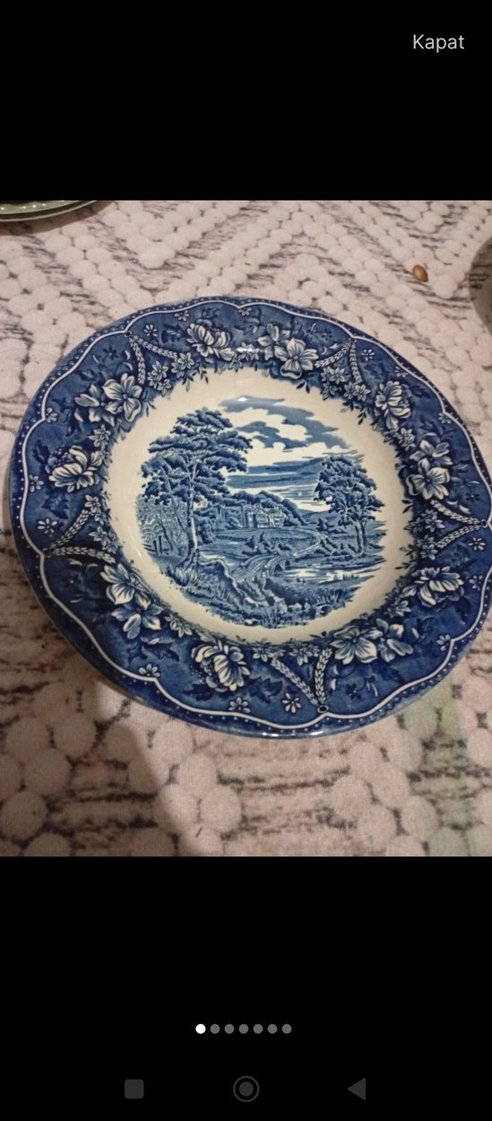 Beyaz Parlak Eski Kale Desenli Tabak - Görsel 2