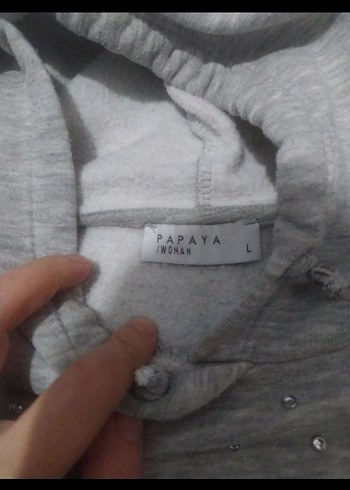 l Beden Kadın Gri Kapüşonlu Payetli Sweatshirt