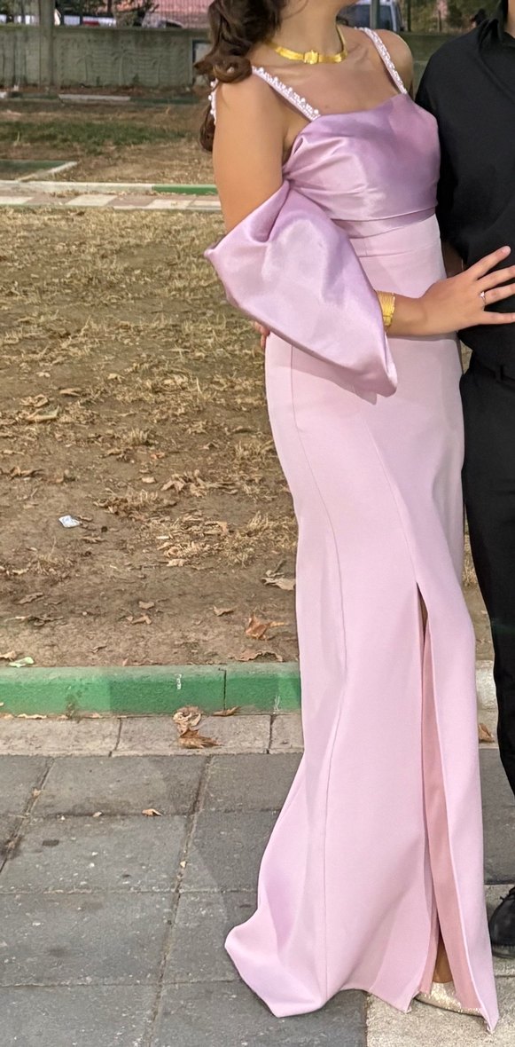 Pembe Drapeli Uzun Abiye Elbise - Görsel 2